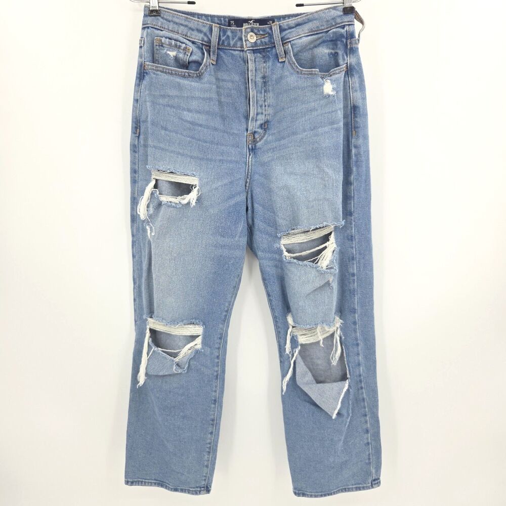 Hollister Ultra High Rise Vintage Straight Leg Jeans Womens Size 28x25 Thrashed
